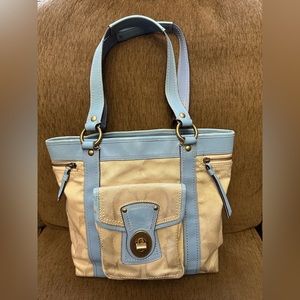 COACH LEGACY GIGI Ivory CANVAS & Blue LEATHER TOTE